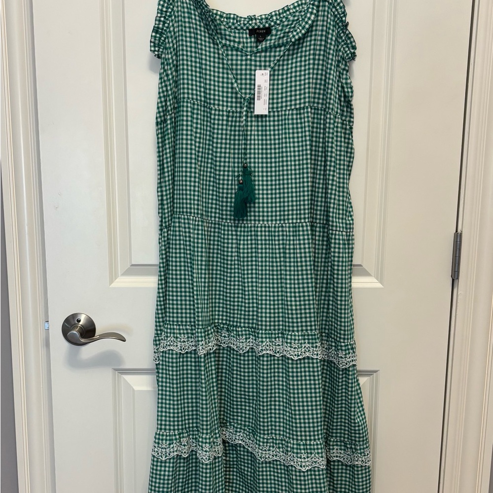 J. Crew Green Gingham Maxi Dress